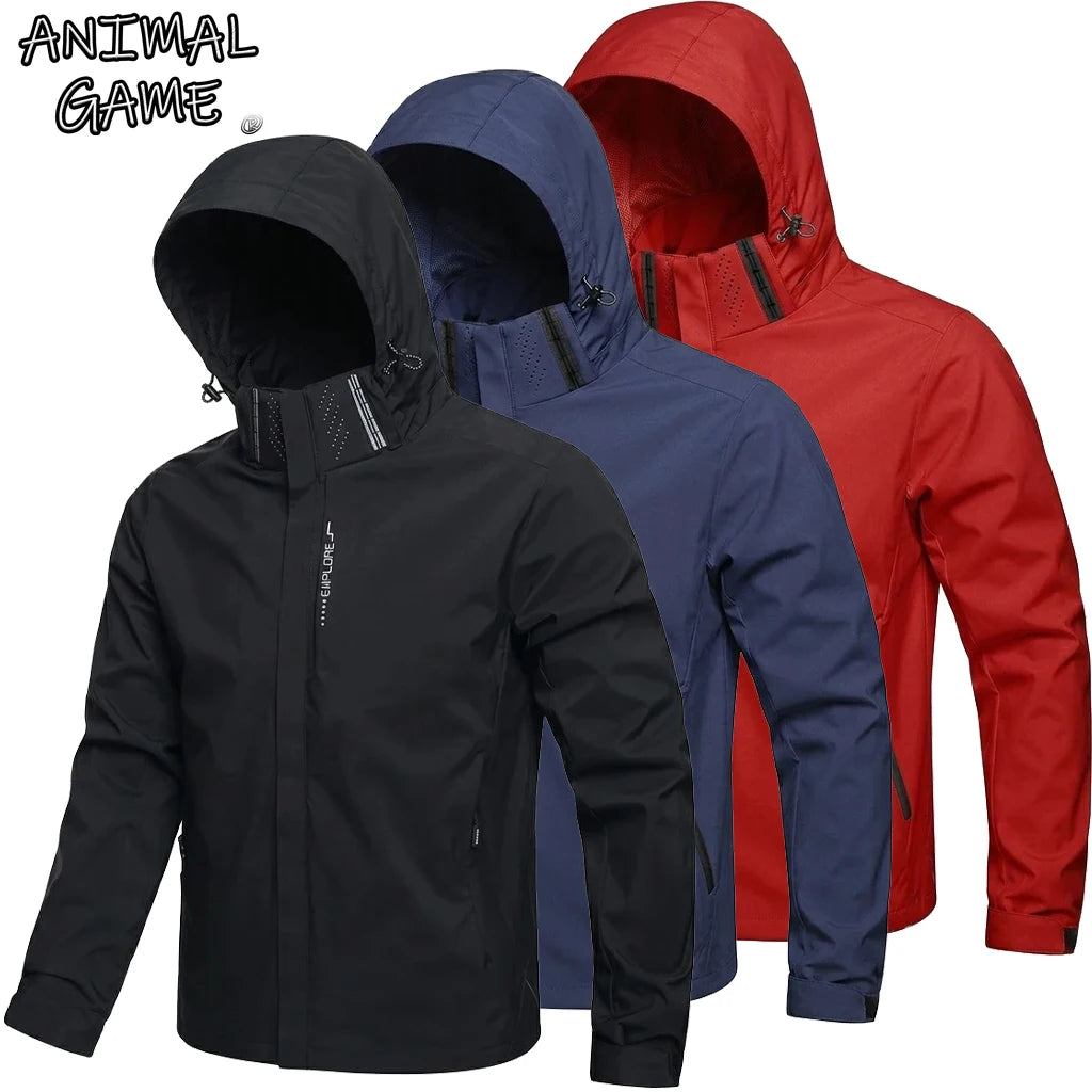 Outdoor Mens Waterproof Jacket Windproof Hoodie Coats Cycling Outerwear Hiking Lightweight Rain Coat Work Jacket Man Climbing